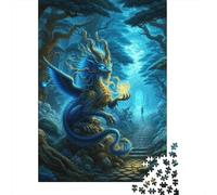 Puzzle carré Dragon Bleu de 500 pièces pour Adultes, Puzzle en Bois, Cadeau de Noël idéal pour Adultes, 500 pièces (52 x 38 cm)