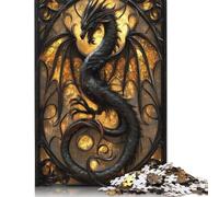 Puzzle carré Dragon Noir 500 pièces pour Adultes Puzzles en Bois Jeu Stimulant Puzzles 500 pièces (52 x 38 cm) Cadeaux de Noël