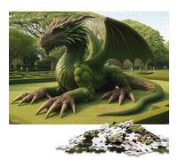 Puzzle carré « Dragon Vert topiaire dans Un Labyrinthe de Jardin », pour Adultes et Puzzles sur Plateau en Bois, 1000 pièces (75 x 50 cm), idéal pour Les Amoureux de l'été.