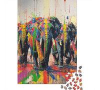 Puzzle carré éléphant de 500 pièces pour Adultes et Puzzles en Bois pour Cadeaux de Noël 500 pièces (52x38cm)