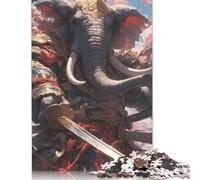 Puzzle carré éléphant samouraï Japonais 500 pièces pour Adultes, Puzzle en Bois, Jeu Pratique 500 pièces (52 x 38 cm)