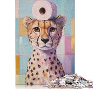 Puzzle carré en Bois 1000 pièces Guépard avec Toilettes pour Adultes, Jouets de Divertissement Familial 1000 pièces (75 x 50 cm)