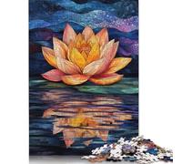 Puzzle carré en Bois 500 pièces représentant Un vitrail représentant Un reflet de nénuphar pour Adultes, Jeu éducatif pour Enfants (500 pièces, 52 x 38 cm)