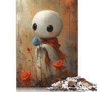 Puzzle carré en Bois de 1 000 pièces représentant Un fantôme avec Une Rose Bleue, idéal pour Les Adultes et Les familles (75 x 50 cm).