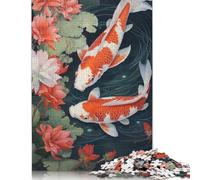 Puzzle carré en Bois de 1000 pièces représentant des paysages Japonais de carpes koï, pour Adultes. Jeu de défi Unique. 1000 pièces (75 x 50 cm).