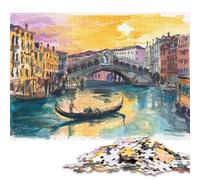 Puzzle carré en Bois de 300 pièces représentant Une Promenade en gondole à Venise au Coucher du Soleil (40 x 28 cm) pour Adultes. Jeu de Puzzle Unique et Stimulant.