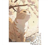 Puzzle carré en Bois de 500 pièces représentant Un Chat, Style Japonais, pour Adultes et Enfants (52 x 38 cm).