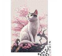 Puzzle carré en Bois de 500 pièces représentant Un Chat, Style Japonais, pour Adultes. Jeu de défi Unique. 500 pièces (52 x 38 cm).