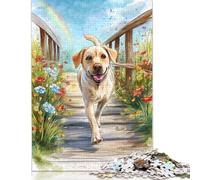 Puzzle carré en Bois de 500 pièces représentant Un Chien Joyeux sur Un Chemin Arc-en-Ciel, pour Adultes. Jeu de défi Unique. 500 pièces (52 x 38 cm).