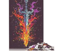 Puzzle carré épée Aura de feu 1000 pièces pour Adultes, Puzzle en Bois éducatif, Jeu Familial, 1000 pièces (75 x 50 cm)
