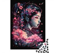 Puzzle carré Geisha Neon Cherry Blossom 500 pièces pour Adultes, Puzzle en Bois éducatif, Jeu Familial, 500 pièces (52 x 38 cm)