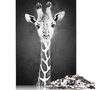 Puzzle carré Girafe Noir et Blanc 500 pièces pour Adultes, Puzzle en Bois éducatif, Jeu Familial, 500 pièces (52 x 38 cm)