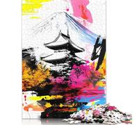 Puzzle carré Japonais Asiatique Mont Fuji et Pagode 1000 pièces pour Adultes, Puzzle en Bois, Jeu Pratique 1000 pièces (75 x 50 cm)