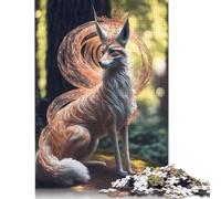 Puzzle carré japonais Kitsune Fox 500 pièces pour adultes et puzzle en bois pour la décoration de la maison, 500 pièces (52x38 cm)