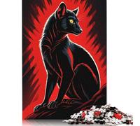 Puzzle carré Loup Noir sur Fond Rouge, 1 000 pièces, pour Adultes, Jeu éducatif en Bois pour Enfants (75 x 50 cm).