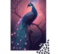 Puzzle carré Lumineux de 500 pièces représentant Un Magnifique Paon, en Bois, pour Adultes. Jeu éducatif Familial. 500 pièces (52 x 38 cm).