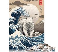 Puzzle carré Ours Polaire Grande Vague 1000 pièces pour Adultes, Puzzles en Bois, Jouets de Divertissement Familial 1000 pièces (75 x 50 cm)