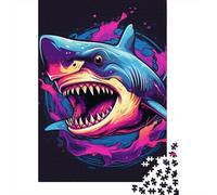 Puzzle carré Requin 1000 pièces pour Adultes, en Bois, idéal pour la décoration intérieure et Les Cadeaux de Noël (38 x 26 cm).