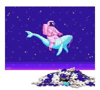 Puzzle carré rétro années 80 sur Le thème des astronautes en Pixel Art (1000 pièces) - 38 x 26 cm - Jeu éducatif Familial