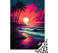 Puzzle carré rétro Coucher de Soleil sur la Plage de 1000 pièces pour Adultes et décoration intérieure en Bois (75 x 50 cm)