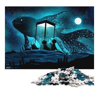 Puzzle carré « Scène Nocturne avec Baleine et Personnages » pour Adultes et Puzzles en Bois - Idée Cadeau Parfaite pour Adultes - 500 pièces (52 x 38 cm)