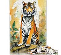 Puzzle carré Tigre Aquarelle 1000 pièces pour Adultes, Puzzles en Bois, Jouets de Divertissement Familial 1000 pièces (75 x 50 cm)