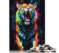 Puzzle carré Tigre Aquarelle Fluo 1000 pièces pour Adultes, Puzzles en Bois, Jouets de Divertissement Familial 1000 pièces (75 x 50 cm)