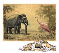 Puzzle carré Vintage de 1000 pièces représentant Un éléphant et Un Oiseau, pour Adultes. Puzzle en Bois, Jeu de Manipulation, 1000 pièces (75 x 50 cm).