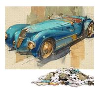Puzzle carré Vintage de 500 pièces représentant Un Roadster Bleu, en Bois, pour Adultes et Toute la Famille (52 x 38 cm).