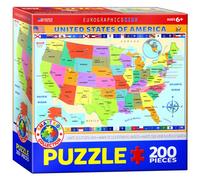 Puzzle - Carte Des États-Unis - 200 Pièces