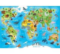 Puzzle Carte du Monde des Animaux - 150 Pieces - Collection mappemonde - géographique - Set Jeu educatifs Enfant et 1 Carte Animaux