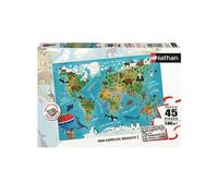 Nathan Puzzle enfant - Carte du monde des animaux - 45 pièces dès 5 ans - Carton épais