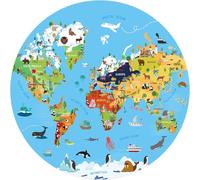 Puzzle carte du monde pour enfants, jeu éducatif de géographie avec animaux et monuments, 70 pièces, 58 cm de diamètre