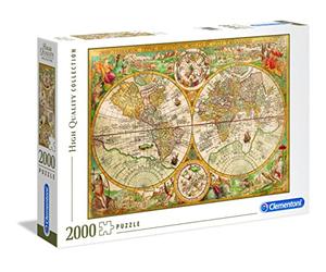 Puzzle Carte du Monde Vintage 2000 Pièces 97,5x66,8 cm Adultes Dès 14 Ans | Double hémisphère de style baroque ancien à assembler patiemment | reproduction artistique durable | idée cadeau d'art