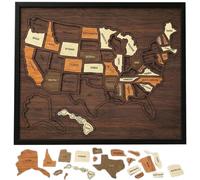 Puzzle Carte Touristique en Bois des États-Unis, 12 x 10 Pouces, Carte Interactive avec Éléments, Autocollants et Épingles, Dénicheur de Pièces Détachables pour la Maison, la Cuisine
