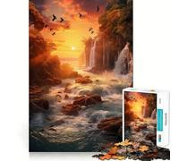 Puzzle Cascade au Coucher du Soleil 1000 pièces Stimule l'esprit Découpe Nette Composants Robustes Un Divertissement captivant pour des Moments de détente à la Maison (38x52cm)