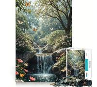 Puzzle Cascade avec Papillons et Fleurs pour Adolescents 1000 Pièces Jeu Stimulant l'esprit Assemblage Solide et Sécurisé Activité de Partage en Famille (50x75cm)