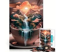 Puzzle Cascade dans Une Tasse pour Adultes,1000 pièces,Jeu Stimulant l'esprit,Format Uniforme,pièces précises,idéal pour Les Voyages (38x52cm)