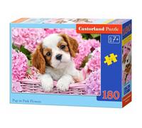 Castorland pièces de puzzle Pup en fleurs roses 180 Multicolore G