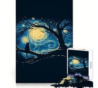 Puzzle Cat Vangogh 1000 pièces pour Adultes Exercice Mental,évasion et Pleine Conscience Surprise de Noël Snug Lock (38x26cm)