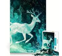 Puzzle Cerf Blanc dans Forêt Turquoise 1000 Pièces Jeu de Mémoire Découpage de Haute Précision Défi Cérébral Interactif pour la Maison (38x52cm)