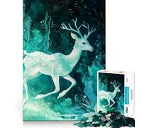 Puzzle Cerf Blanc dans Forêt Turquoise pour Adolescents 1000 Pièces Jeu Stimulant l'esprit Assemblage Solide et Sécurisé Activité de Partage en Famille (50x75cm)