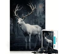Puzzle Cerf Blanc en Ruines 1000 Pièces Jeu Cognitif Amusant Découpe de Haute Précision Cadeau Unique pour Soulager Le Stress (38x52cm)