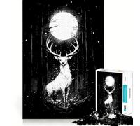 Puzzle Cerf Blanc sous la Pleine Lune pour Adultes,1000 Pièces,Jeu de Mémoire et de Réflexion,Découpe Laser pour Un Assemblage Parfait,Cadeau Unique Anti-Stress (38x26cm)