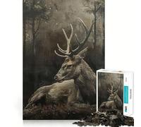 Puzzle Cerf dans Forêt Mystique pour Adultes 1000 Pièces Jeu de Logique Mentale Doux et Détente Ferme Découpe Liste de Souhaits du Père Noël 38x26cm