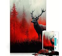 Puzzle Cerf dans la Forêt Rouge 1000 Pièces pour Adolescents Jeu de Réflexion et de Détente Design Amusant 38x26cm