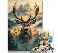 Puzzle Cerf de Montagne 1000 pièces pour Adultes et Adolescents, Jouets éducatifs et éducatifs, Jeux familiaux avec Affiche et fiche de Questions-réponses (38x26cm)