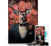 Puzzle Cerf en Smoking pour Adolescents, 1000 pièces, renforce la mémoire, Anti-Stress, Bords Lisses, Cadeau de Noël 50x75cm