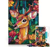 Puzzle Cerf en Vitrail pour Adultes 1000 Pièces Think Smart Toy Home Enjoy Découpe Précise Décoration Murale 38x26cm
