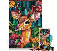 Puzzle Cerf en Vitrail pour Adultes 1000 Pièces Think Smart Toy Home Enjoy Découpe Précise Décoration Murale 50x75cm